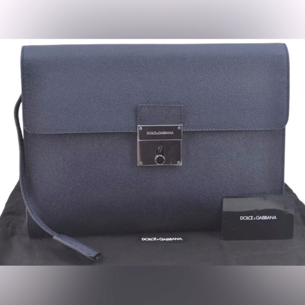 Dolce & Gabbana Dark Blue Leather Wristlet Clutch
